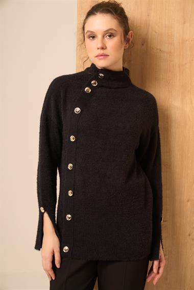 FTZ Women Kadın Düğme Detay Kazak  Siyah 25064