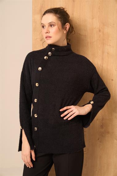 FTZ Women Kadın Düğme Detay Kazak  Siyah 25064