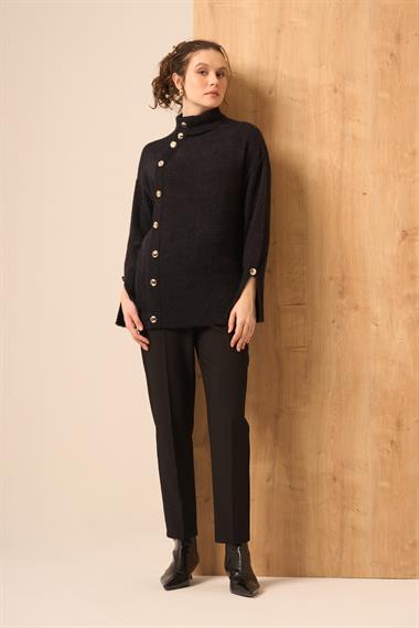FTZ Women Kadın Düğme Detay Kazak  Siyah 25064