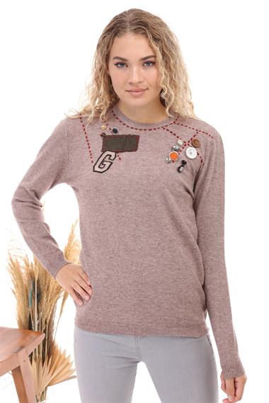 FTZ Women Kadın Düğme Detaylı Triko  Beige 21-1100