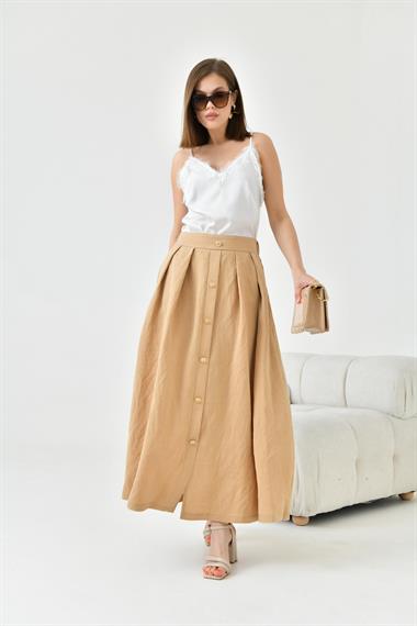 FTZ Women Kadın Düğmeli Etek  Beige 30819