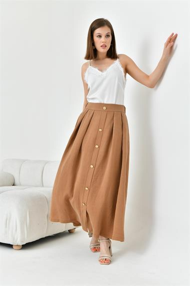 FTZ Women Kadın Düğmeli Etek  Kakao 30819