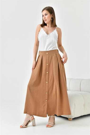 FTZ Women Kadın Düğmeli Etek  Kakao 30819