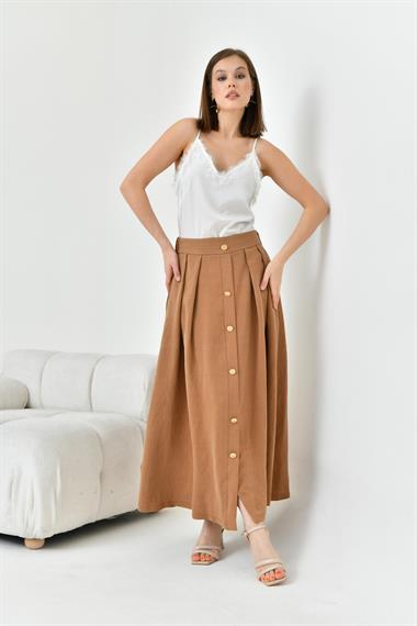 FTZ Women Kadın Düğmeli Etek  Kakao 30819