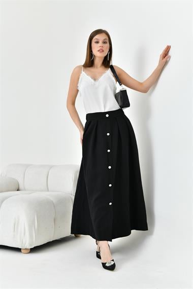 FTZ Women Kadın Düğmeli Etek  Siyah 30819