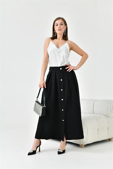 FTZ Women Kadın Düğmeli Etek  Siyah 30819