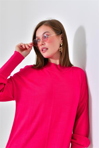 FTZ Women Kadın DÜz Basic Tunik  Fuşya 20678