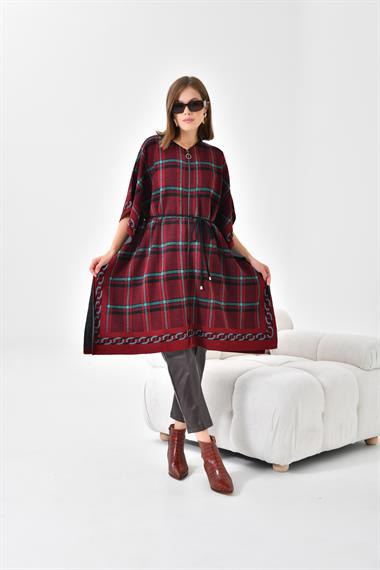 FTZ Women Kadın Ekose Detay Panço  Bordo 21-1116