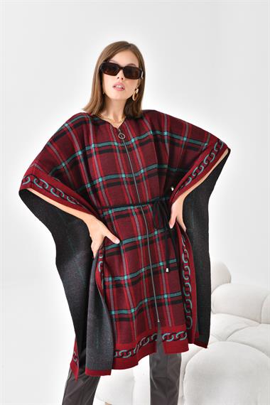 FTZ Women Kadın Ekose Detay Panço  Bordo 21-1116