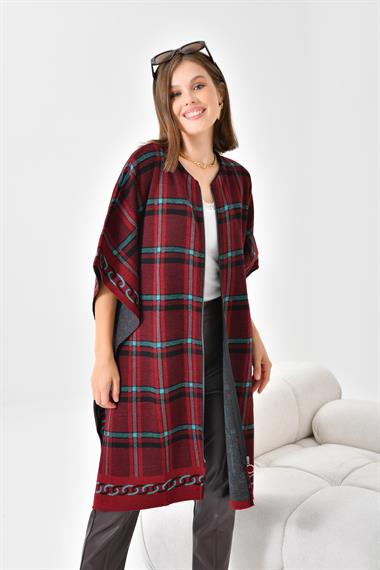 FTZ Women Kadın Ekose Detay Panço  Bordo 21-1116