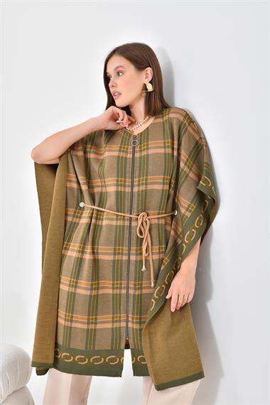 FTZ Women Kadın Ekose Detay Panço  Haki 21-1116