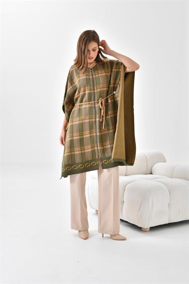 FTZ Women Kadın Ekose Detay Panço  Haki 21-1116