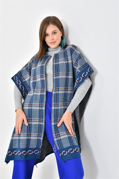 FTZ Women Kadın Ekose Detay Panço  İndigo 21-1116