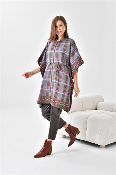 FTZ Women Kadın Ekose Detay Panço  Kahve 21-1116