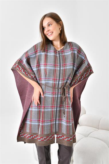 FTZ Women Kadın Ekose Detay Panço  Kahve 21-1116