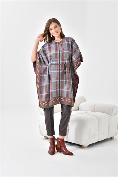 FTZ Women Kadın Ekose Detay Panço  Kahve 21-1116