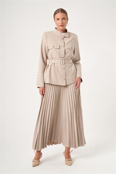 FTZ Women Kadın Etek Plise Takım  Beige 31514
