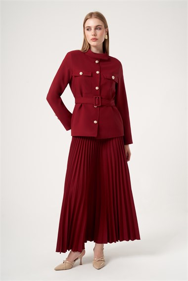 FTZ Women Kadın Etek Plise Takım  Cherry 31514