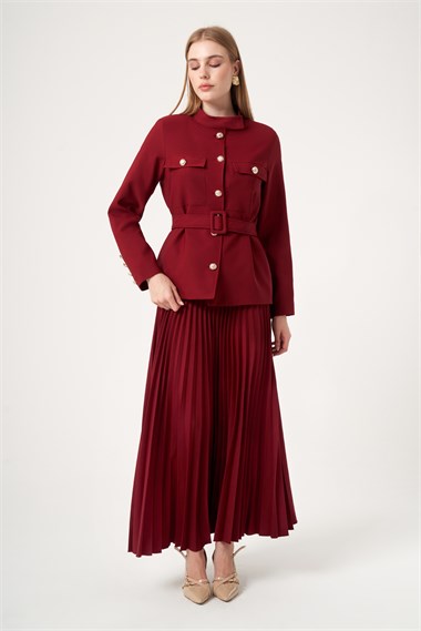 FTZ Women Kadın Etek Plise Takım  Cherry 31514