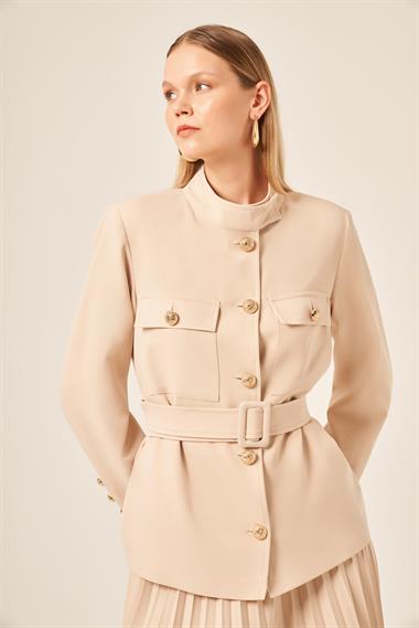 FTZ Women KADIN ETEKLİ PLİSELİ TAKIM  Bej 31209