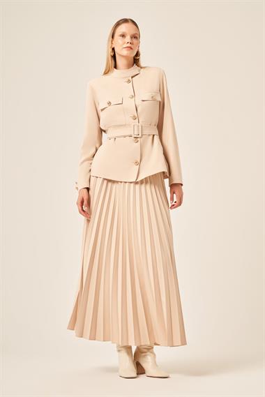 FTZ Women KADIN ETEKLİ PLİSELİ TAKIM  Bej 31209