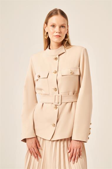 FTZ Women KADIN ETEKLİ PLİSELİ TAKIM  Bej 31209