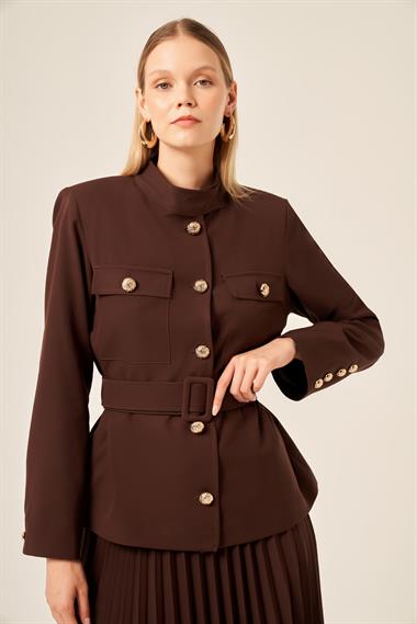 FTZ Women KADIN ETEKLİ PLİSELİ TAKIM  Kahve 31209