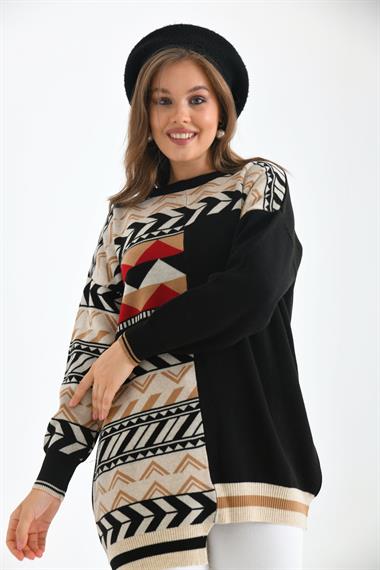 FTZ Women Kadın Etnik Desen Bluz  Siyah 21-6269