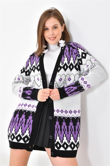 FTZ Women Kadın Etnik Desen Hırka  Siyah 20562