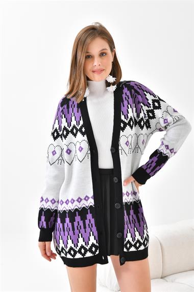 FTZ Women Kadın Etnik Desen Hırka  Siyah 20562