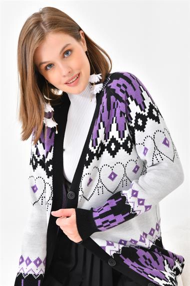 FTZ Women Kadın Etnik Desen Hırka  Siyah 20562