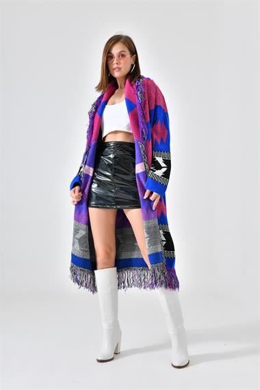 FTZ Women Kadın Etnik Desen Püskülü Kap  Fuşya 20049