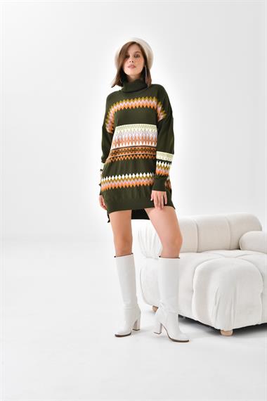 FTZ Women Kadın Etnik Desenli Bluz  Haki 20075