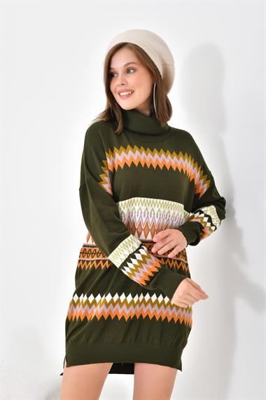 FTZ Women Kadın Etnik Desenli Bluz  Haki 20075