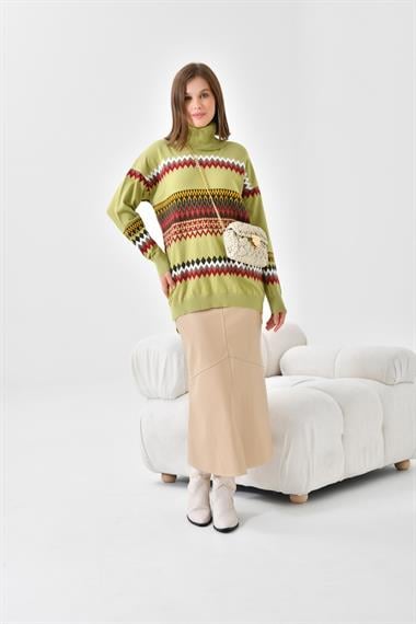 FTZ Women Kadın Etnik Desenli Bluz  Su Yeşili 20075