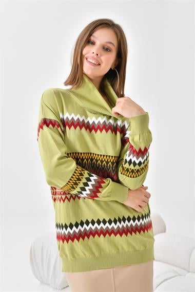 FTZ Women Kadın Etnik Desenli Bluz  Su Yeşili 20075