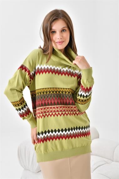 FTZ Women Kadın Etnik Desenli Bluz  Su Yeşili 20075