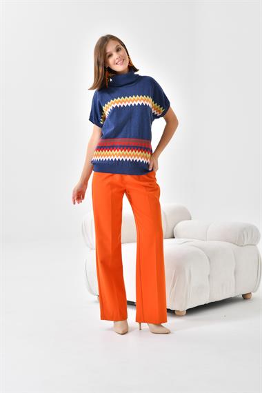 FTZ Women Kadın Etnik Desenli Süveter  İndigo 20073