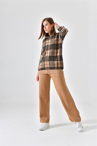 FTZ Women Kadın Fermuar Kapşon Detay İkili Takım  Bisküvi 21-6038