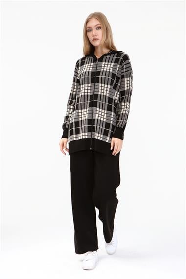 FTZ Women Kadın Fermuar Kapşon Detay İkili Takım  Siyah 21-6038