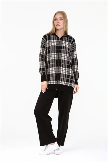 FTZ Women Kadın Fermuar Kapşon Detay İkili Takım  Siyah 21-6038