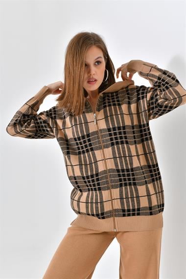 FTZ Women Kadın Fermuar Kapşon Detay İkili Takım  Bisküvi 21-6038