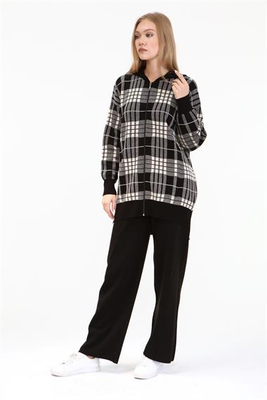 FTZ Women Kadın Fermuar Kapşon Detay İkili Takım  Siyah 21-6038