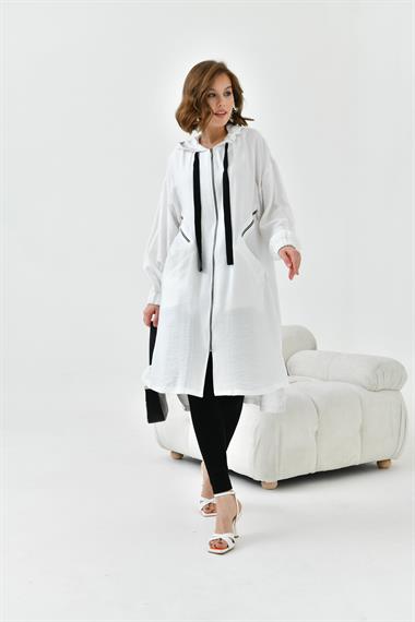 FTZ Women Kadın Fermuarlı Kapişonlu Kap  Ekru 30754