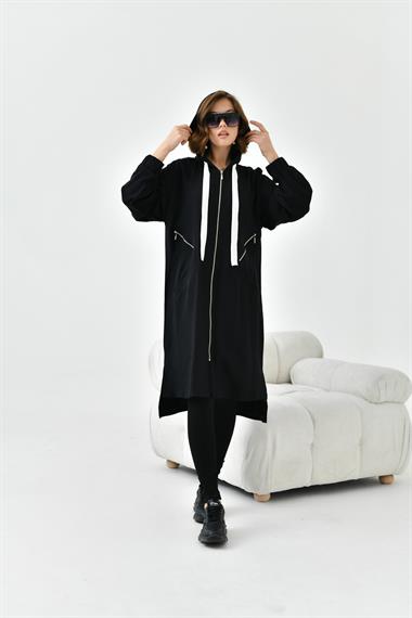 FTZ Women Kadın Fermuarlı Kapişonlu Kap  Siyah 30754