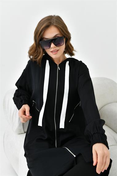 FTZ Women Kadın Fermuarlı Kapişonlu Kap  Siyah 30754