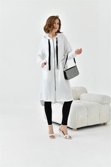 FTZ Women Kadın Fermuarlı Kapişonlu Kap  Ekru 30754
