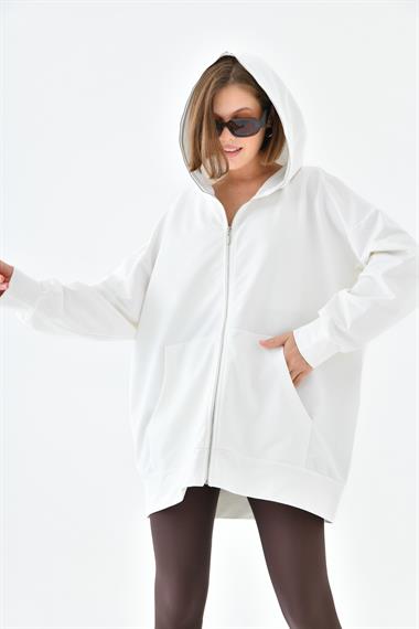 FTZ Women Kadın Fermuarlı Sweat  Ekru 10005