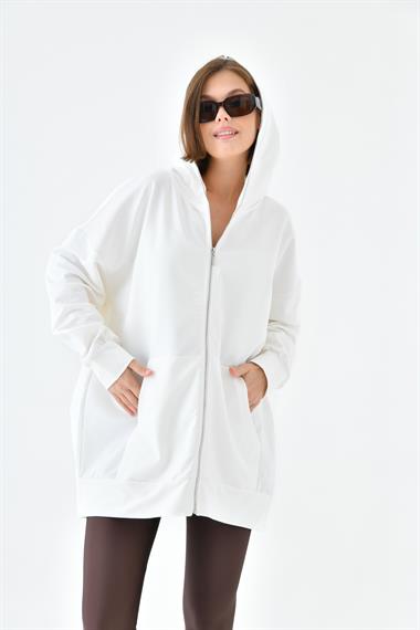 FTZ Women Kadın Fermuarlı Sweat  Ekru 10005