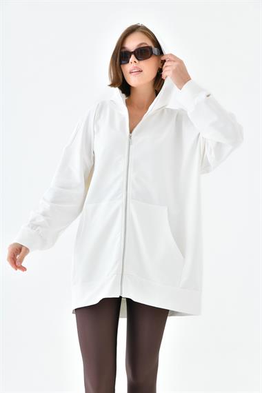 FTZ Women Kadın Fermuarlı Sweat  Ekru 10005